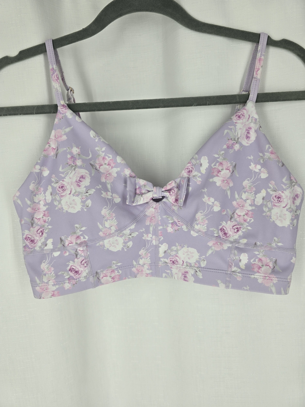 LoveShackFancy Lavender Floral Bralette with Pink Rose Print